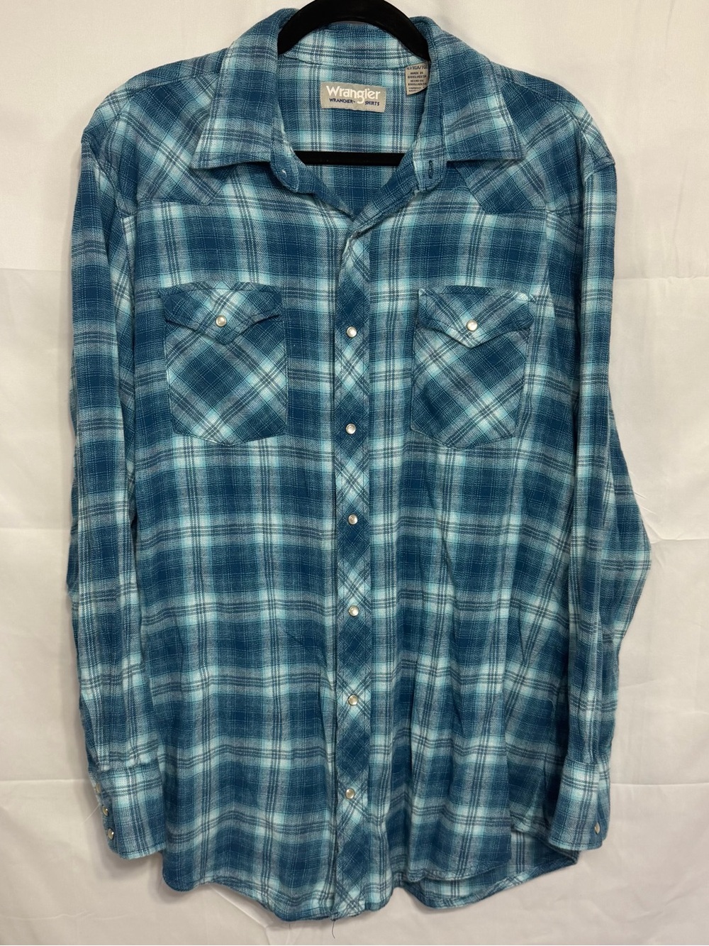 Wrangler Wrancher Shirt Men XLT Plaid Flannel Pearl Snap Western Chore Cowboy